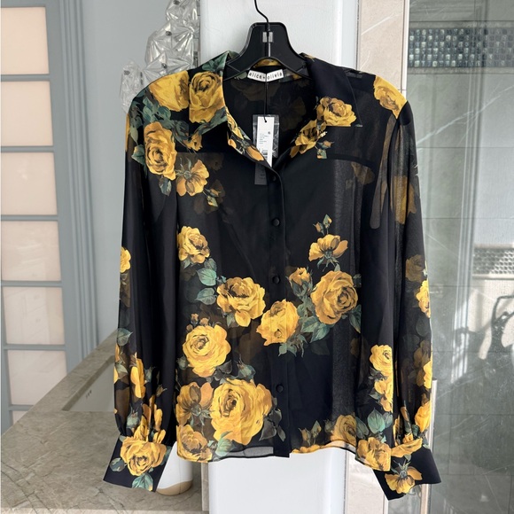 ALICE + OLIVIA Candace Floral Sheer Blouson Shirt - Picture 5 of 14